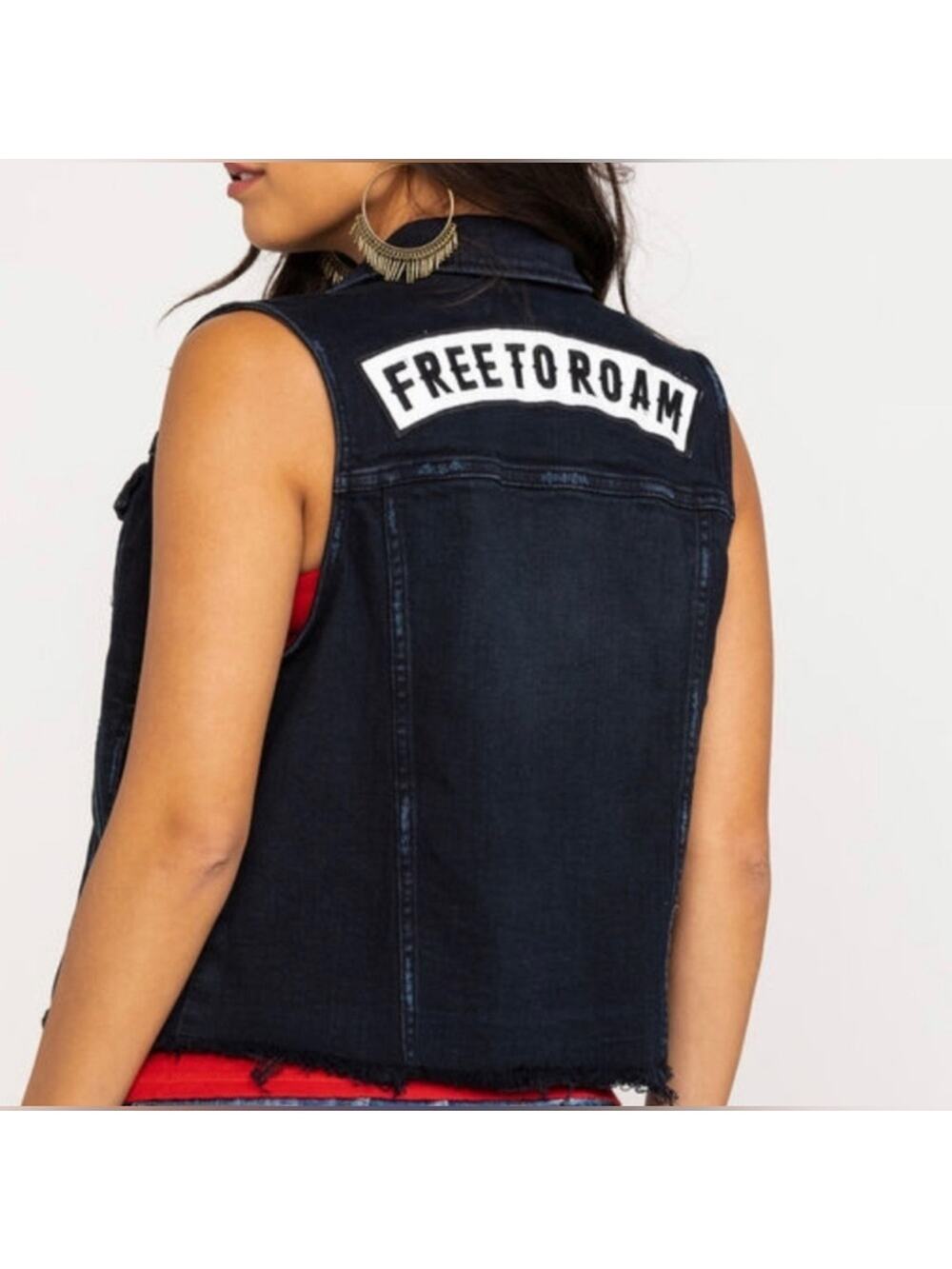 Idyllwind Vest Women XS Jean Jacket Free To Roam Washed Black Denim Country Moto